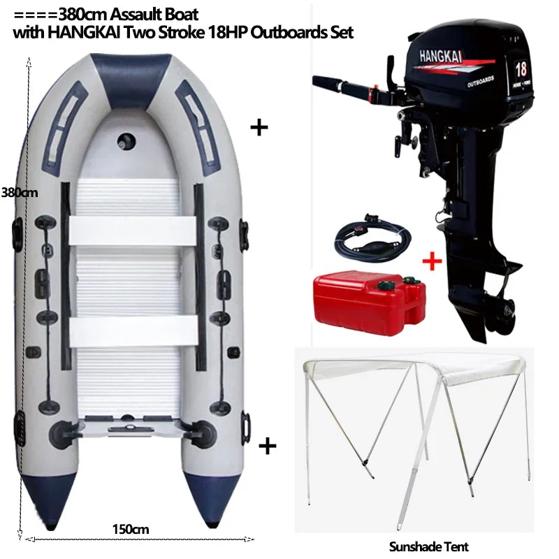 5-6 Person Assault Boats With Aluminum Floor 3.8m PVC  Anti-collision Fishing Inflatable Rowing Boat Speed Raft Accessories