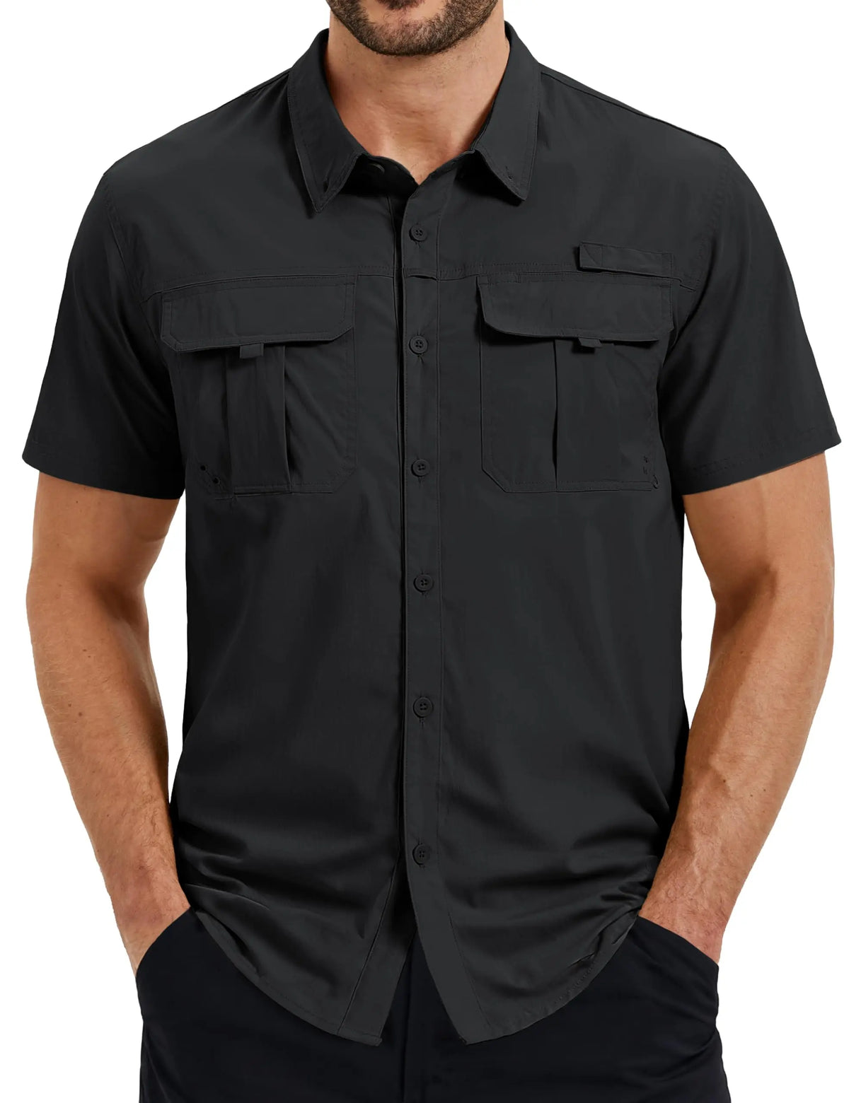 TACVASEN Men's UPF 50 Fishing Shirt Quick Dry Breathable Short Sleeve Tactical Shirt Button Down Sun Shirt for Work with Pockets