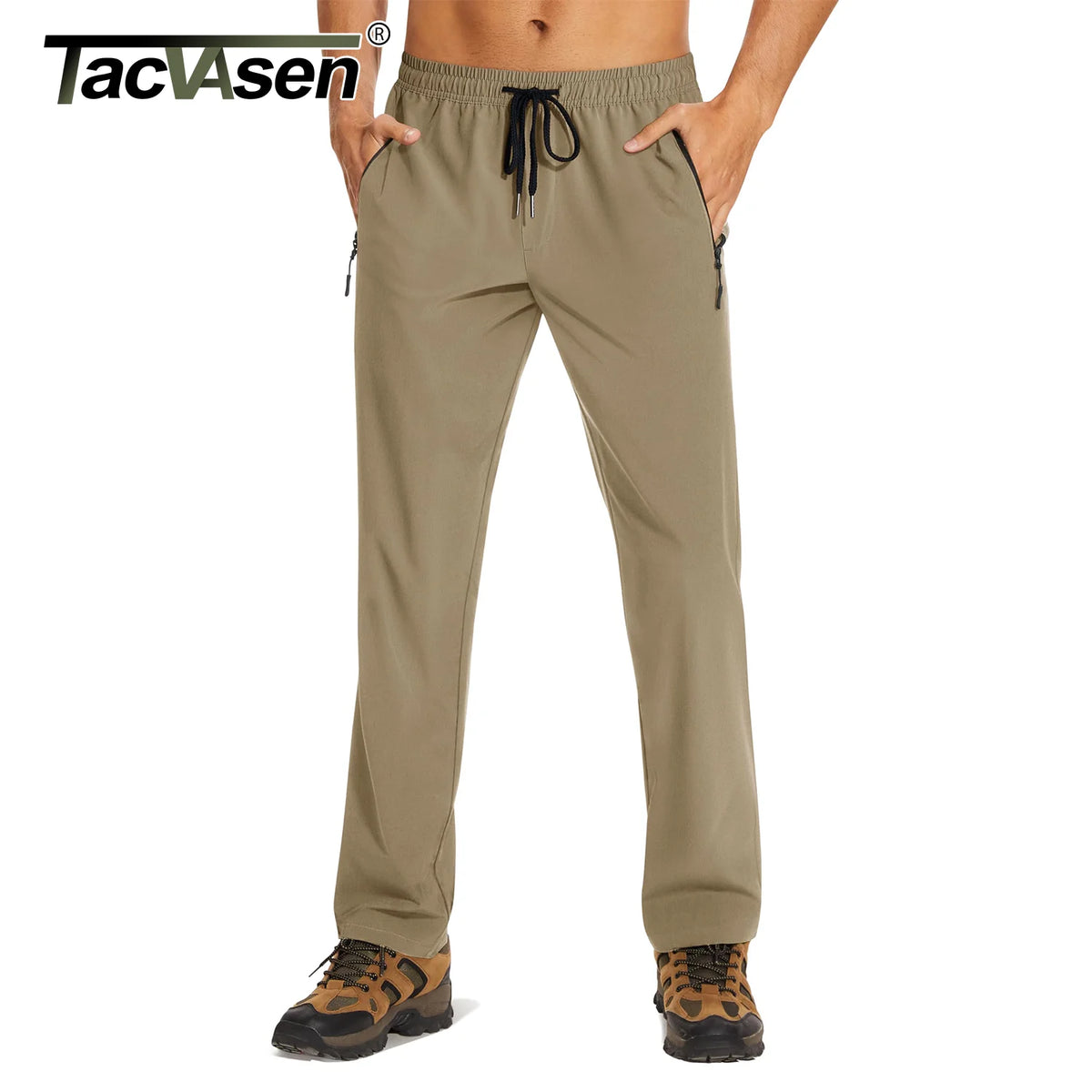 TACVASEN Summer Quick Dry Pants Mens Zip Pockets Elastic Waist Pants Hiking Jogging Running Pants Fashion Gym Fitness Trouser