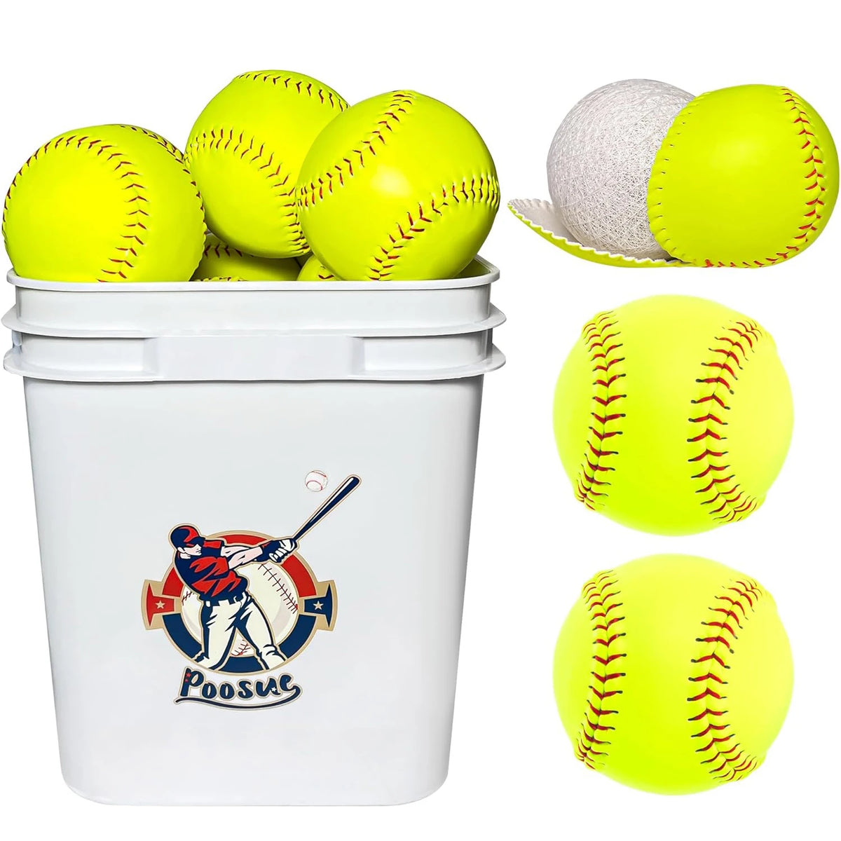 11 Inch Bucket of 16 Softballs - Training Fastpitch Softballs for Girls - Solid Cork Center - Premium Durability (Bucket Packaging)