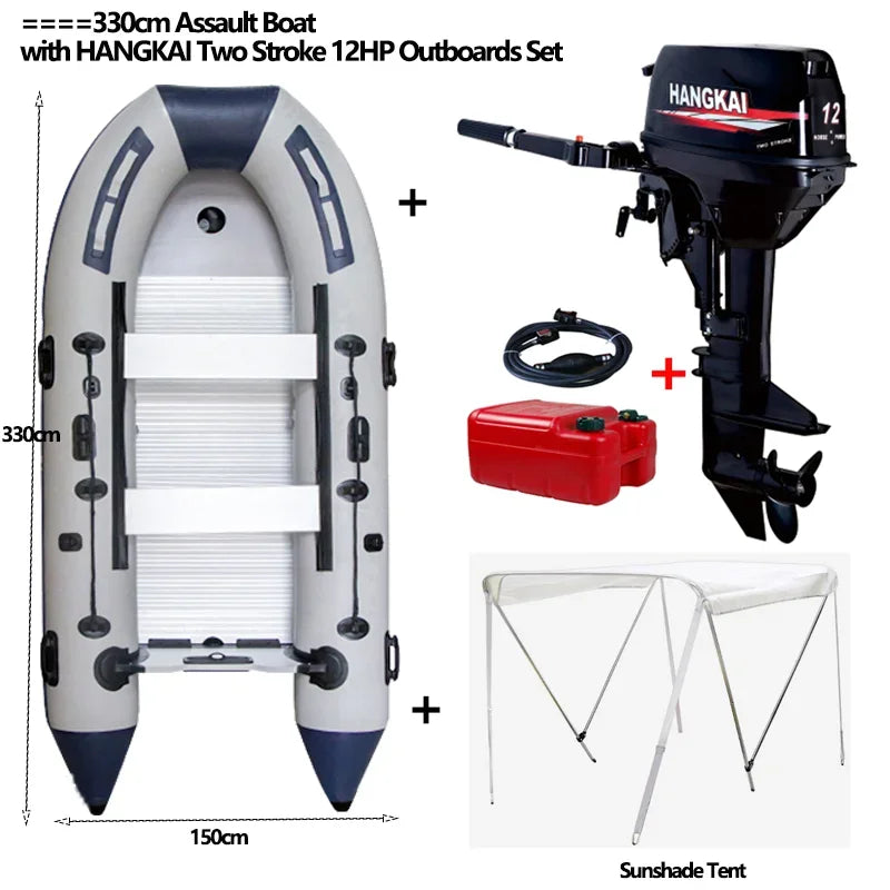 5-6 Person Assault Boats With Aluminum Floor 3.8m PVC  Anti-collision Fishing Inflatable Rowing Boat Speed Raft Accessories