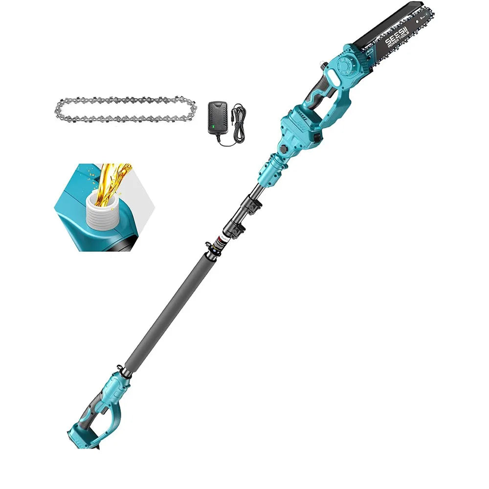 SEESII 8'' Brushless Polesaw Electric Chainsaw with 3M Extension Pole 2 in 1 High Branch Saw Cordless Chainsaw Tree Trimming Limb Cutter Pruner for Makita 18V Battery Pin