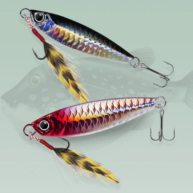 Metal Saltwater Fishing Lures Vertical Slow Pitch Fishing Hooks Fishing Jigging Spoon with Assist Hooks Artificial Bait Tackle