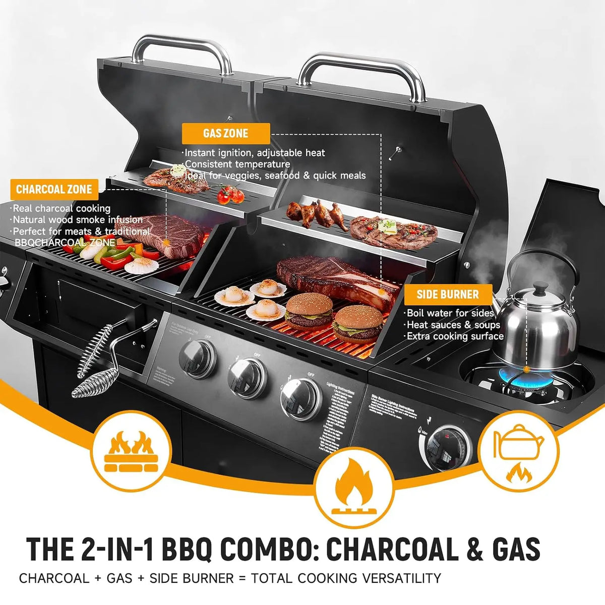 Redlife Gas & Charcoal Combo Grill with Side Burner, Custom