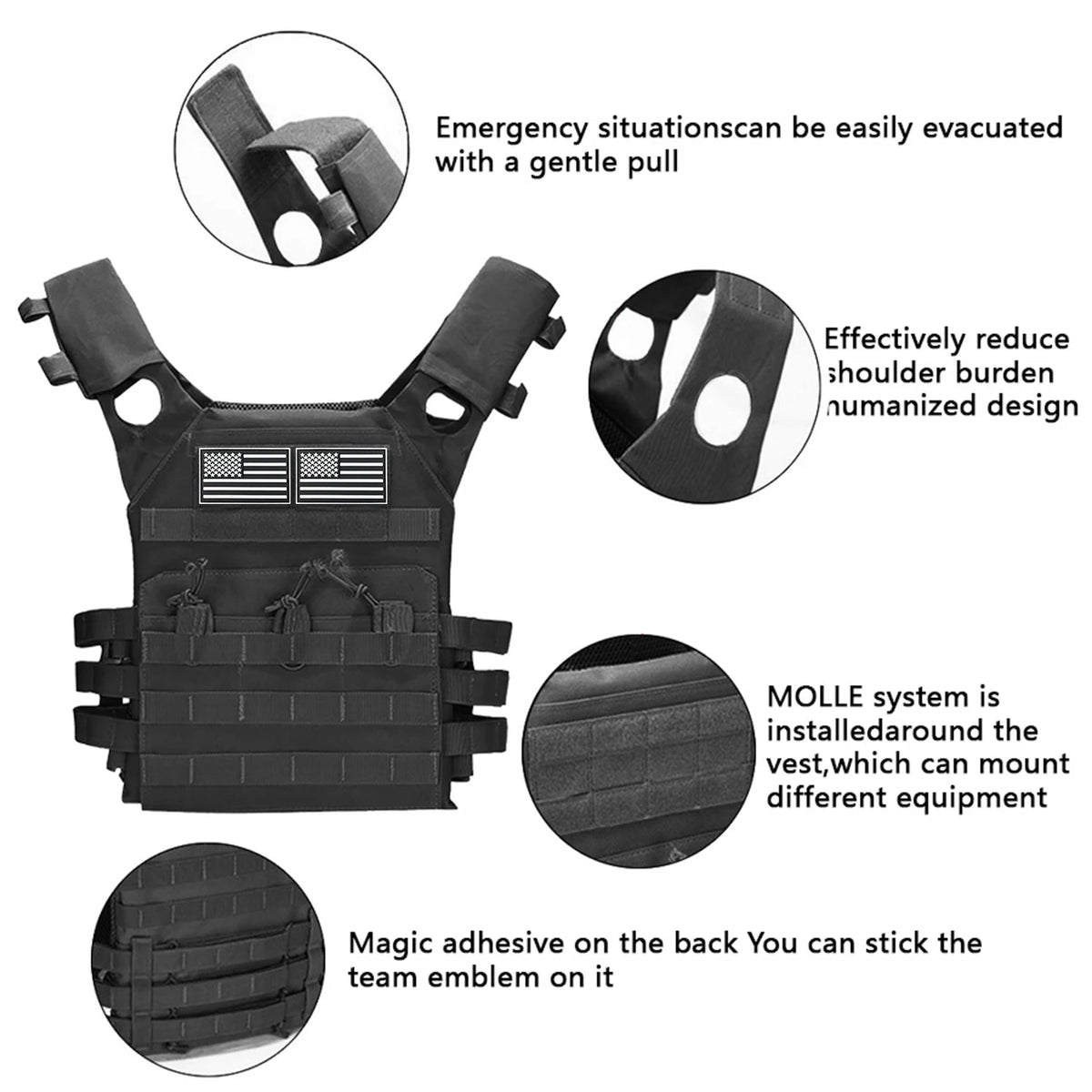 Lightweight hunting vest MOLLE system air cushion vest with adjustable shoulder straps for outdoor hunting sports