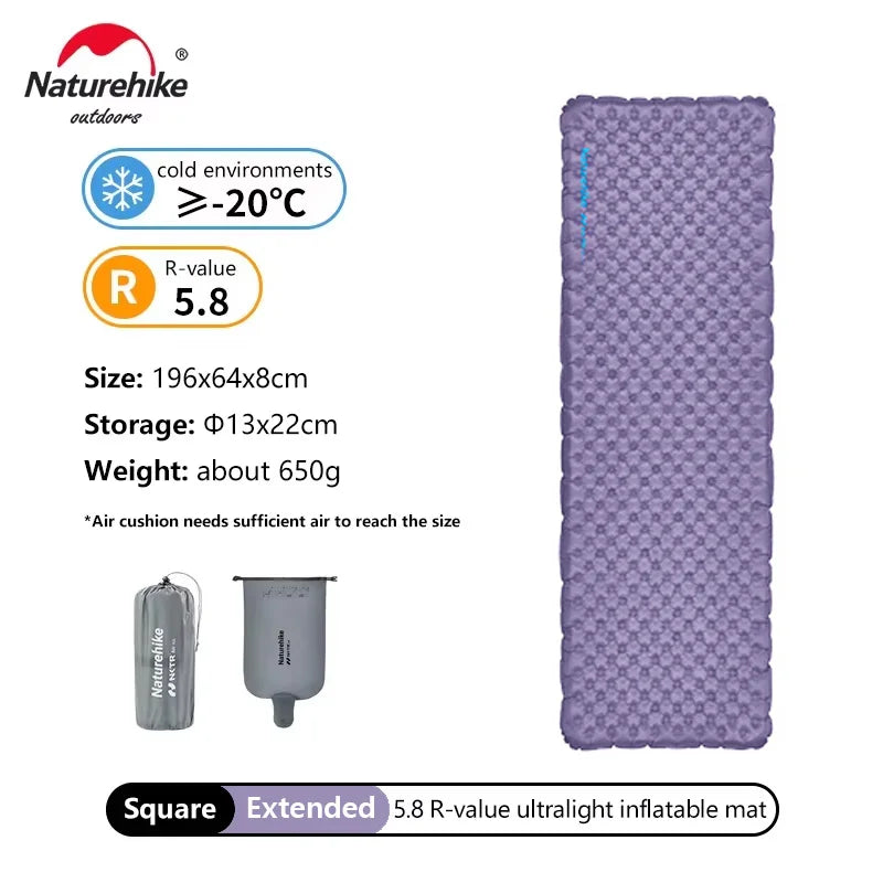 Naturehike Inflatable Mat Ultralight 5.8 High R Value Warm Sleeping Pad Portable Outdoor Camping Tent Single Moisture-proof Mats