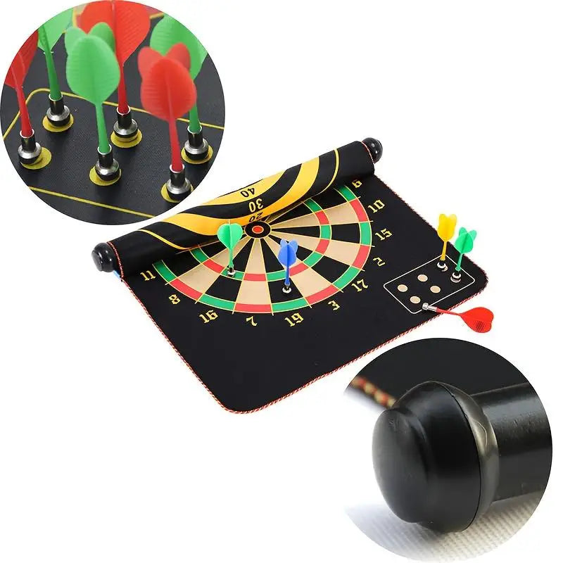 Magnetic Dart Board Set Roll-Up Double-Sided Design with 12 Safe Magnetic Darts for Indoor/Outdoor Games Perfect Christmas Gift