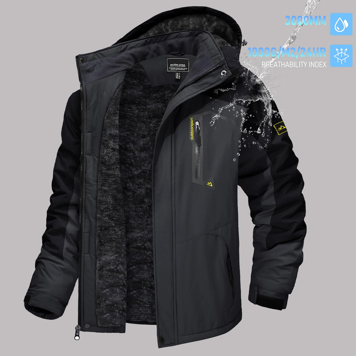 TACVASEN Men's Winter Ski Parka Jacket Waterproof Fleece Lined Insulated Thermal Snowboard Jacket Snow Coat with Detached Hood