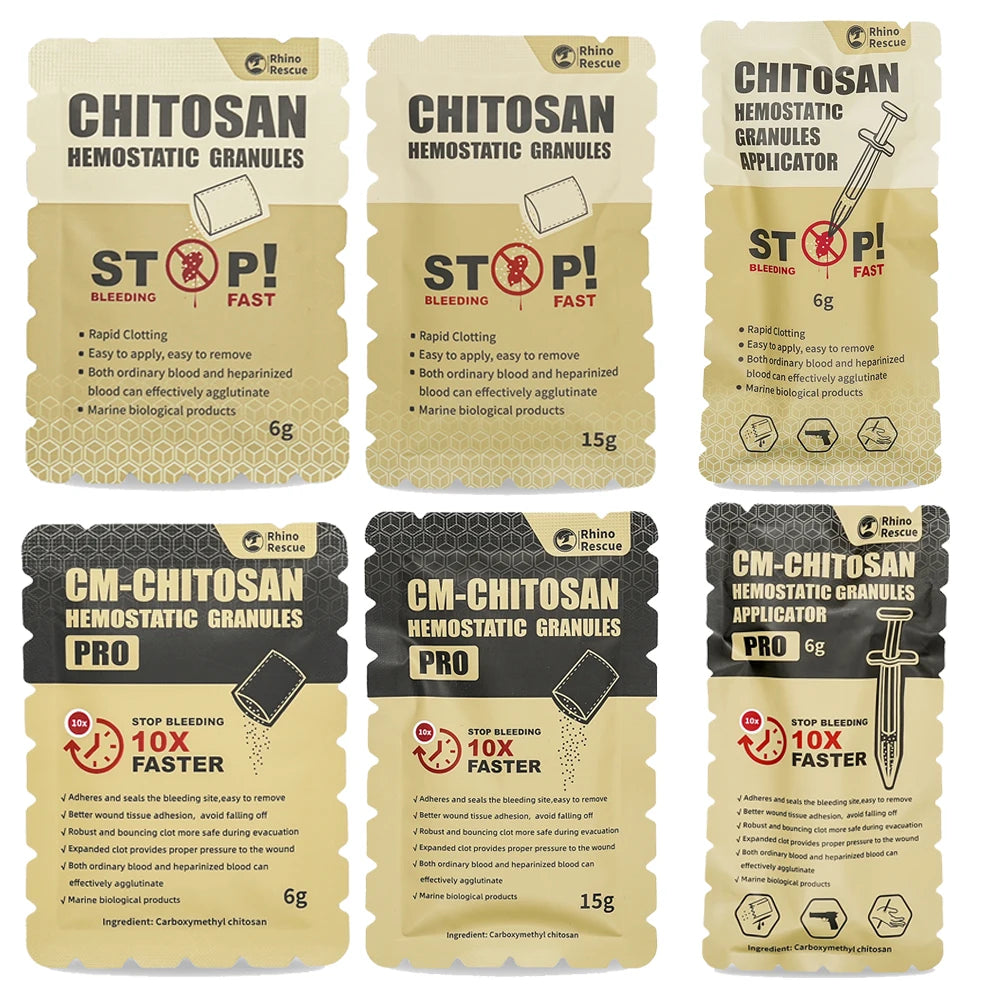 RHINO RESCUE 6g Chitosan Hemostatic Granul | Fast Clotting & Portable for Emergency, Wound Care, Outdoor &  | No-Residue First A