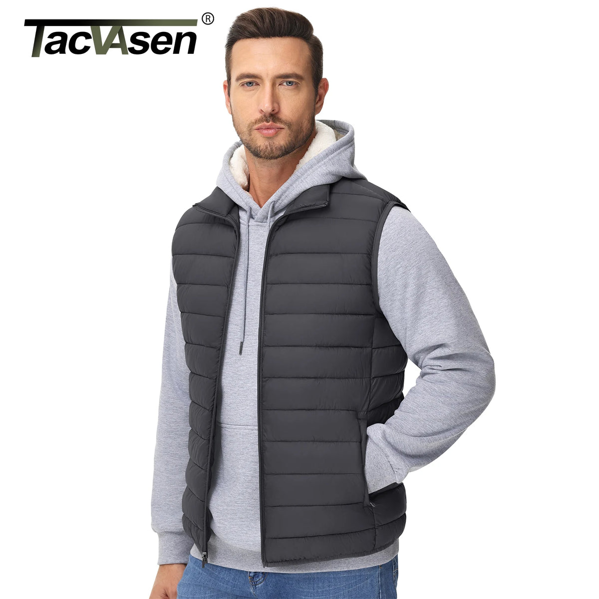 TACVASEN Lightweight Puffer Vest Mens Windproof Vest Sleeveless Vest Winter Jacket Casual Coat Warm Thicken Waistcoat Streetwear