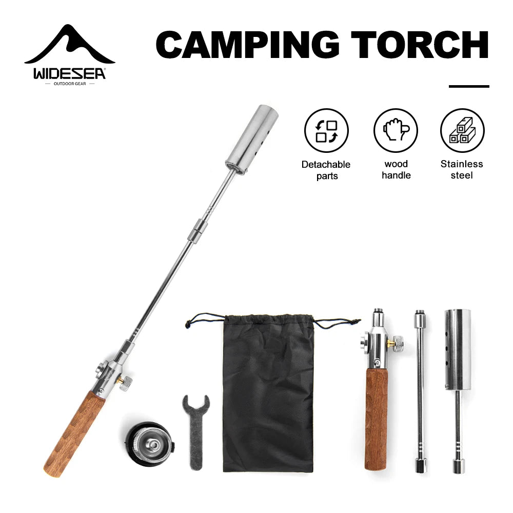 Widesea Long Handle Flamethrower Detachable Stainless Steel Portable Camping Torch Easy to Carry for Outdoor Fire Starting BBQ C