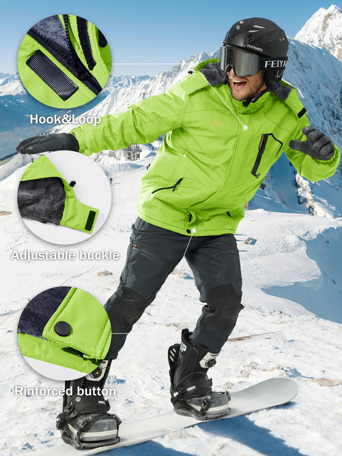 TACVASEN Mens Winter Parka Jackets Waterproof Fleece Lined Warm Ski Coats Outdoor Fishing Padded Jackets With Multiple Pockets
