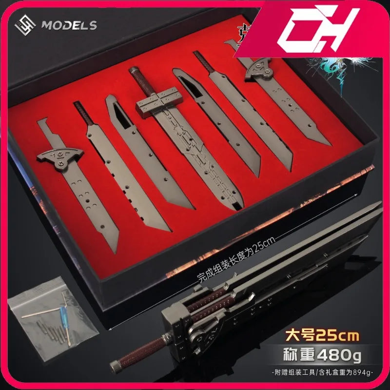 25cm 7pcs Final 3 Fantasy Cloud Buster Sword Alloy Model Metal Toy Holiday Box Game Peripheral Anime Manga Collection Gift Toy