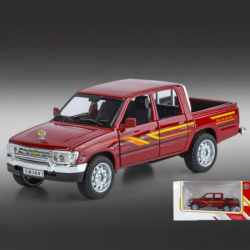 1:32 Toyota Hilux Off Road Pickup Truck Alloy Diecast Metal Model Hight Simulation Sound Light Toy Desktop Ornaments Boys Gifts
