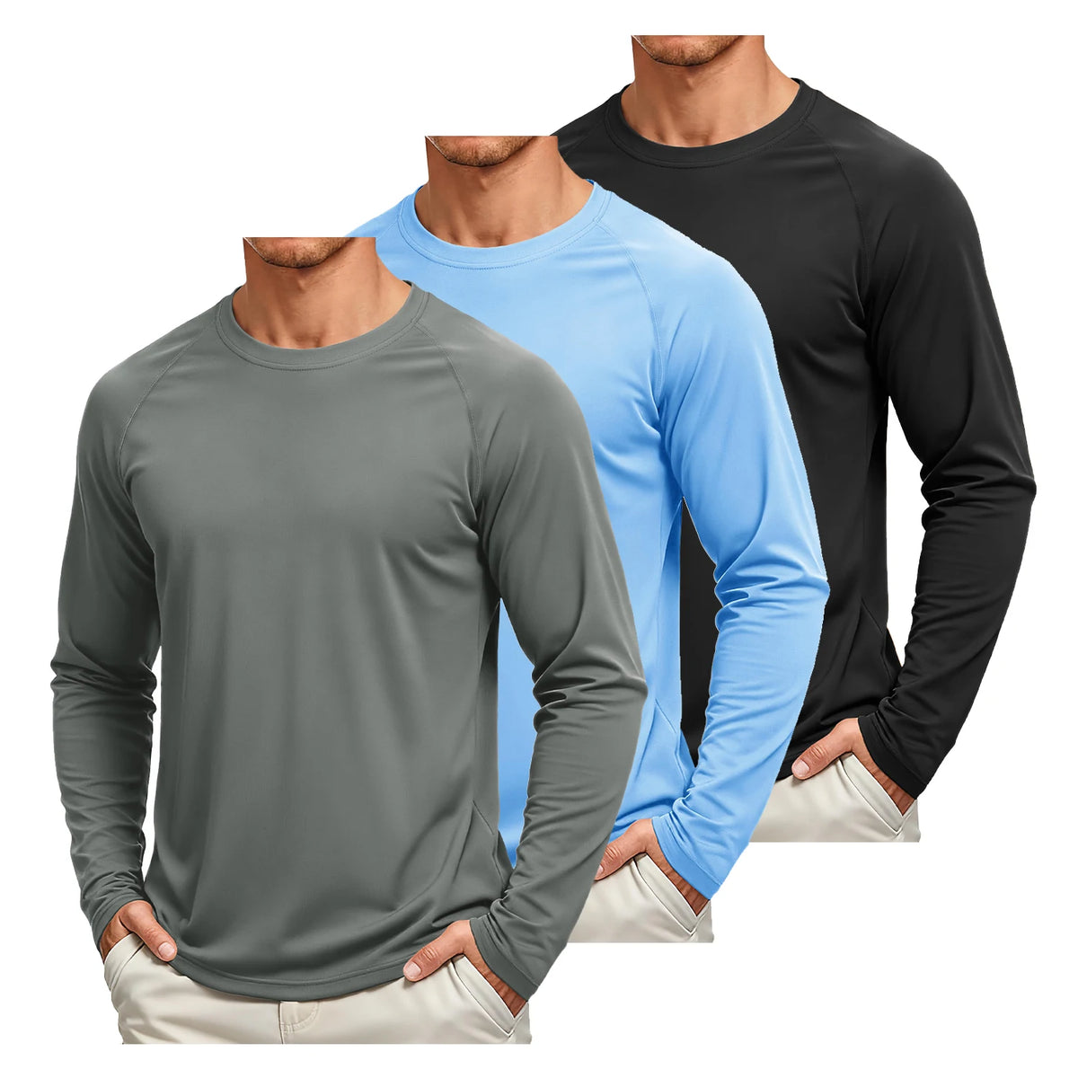 TACVASEN 3 Pcs Men's Long Sleeve Shirts UPF 50+ Sun Protection Dry Fit Shirt Lightweight Workout Athletic T-Shirt Rash Guard Tee