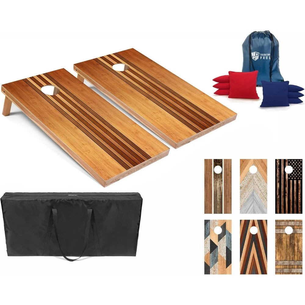 Official Size Cornhole Game Set Wooden Boards 4x2 Feet with 8 Bean Bags Carrying Case Tote Bag for Outdoor Tailgate Yard