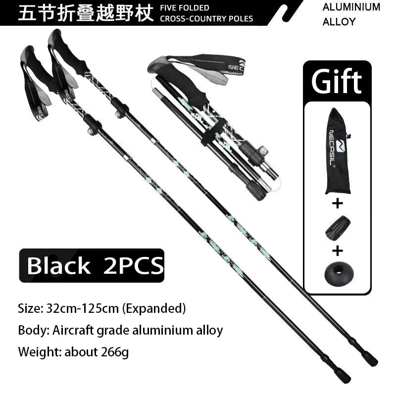 Ultralight Telescopic Trekking Poles Hiking Sticks Nordic Walking Trail 5 Section Collapsible Portable Outdoor Alpenstock