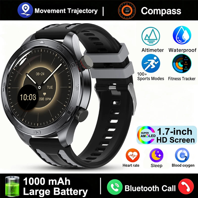 New GPS Track Smart Watch Men AMOLED Screen Outdoor Sports Fitness Heart Rate Compass IP68 Waterproof Bluetooth Call Smart Watch