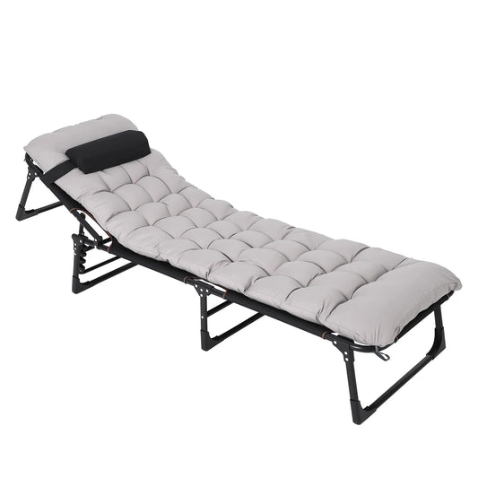 170-200CM Outdoor Lounge Chair Heavy-Duty Tri-Fold Camping Cot for Adults Wide Folding Camp Bed with Removable Mattress Pad Pillow & Carry Bag Double-Layer Oxford Fabric Gray 8-Leg Heavy Duty Furniture