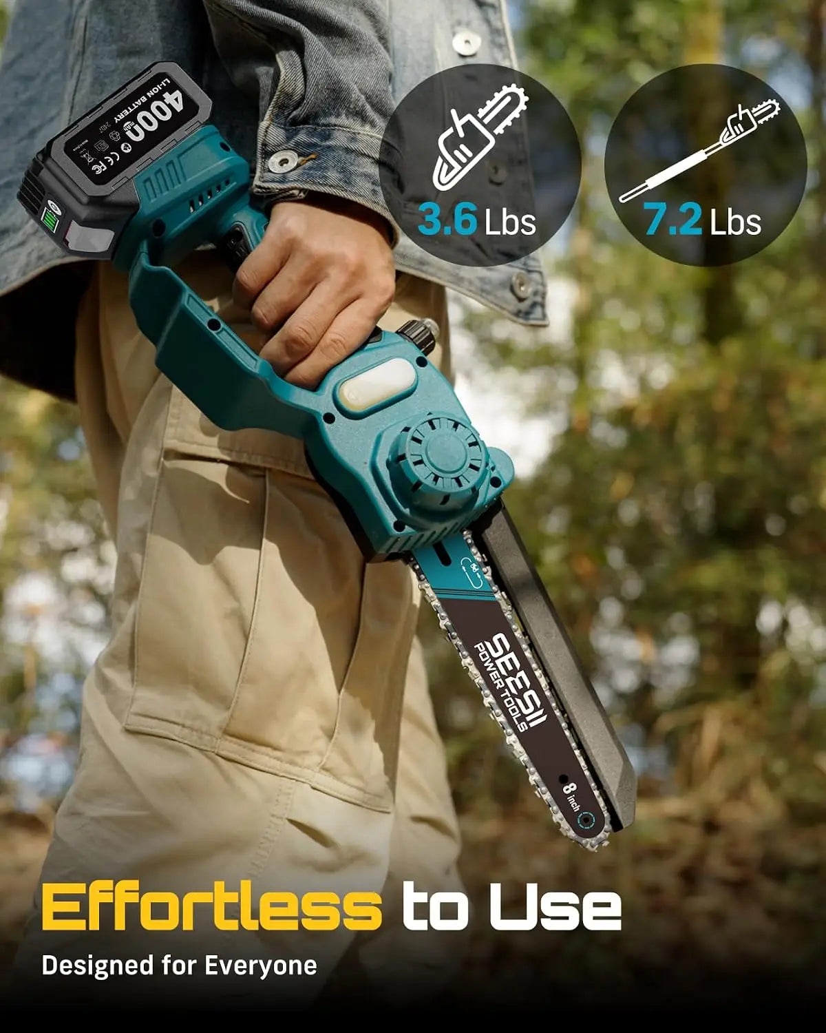 SEESII 8'' Brushless Polesaw Electric Chainsaw with 3M Extension Pole 2 in 1 High Branch Saw Cordless Chainsaw Tree Trimming Limb Cutter Pruner for Makita 18V Battery Pin