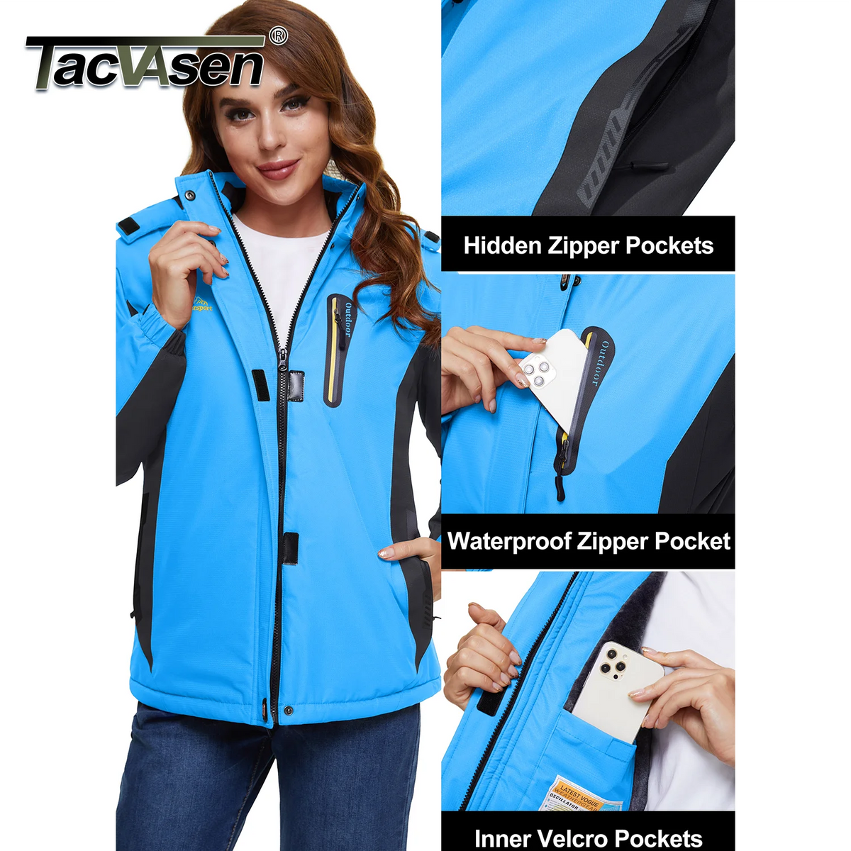 TACVASEN Winter Fleece Lined Ski Snowboard Jacket Womens Waterproof Themal Hiking Jacket Work Coat Windbreaker Parka Raincoat