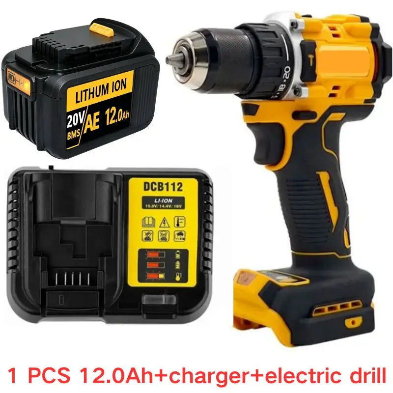 20V For DeWalt 12Ah/9Ah/8Ah/6Ah/3Ah Li-lon Battery Replacement DCB\DCD\DCF\DCG series Power Tools+charger+electric drill
