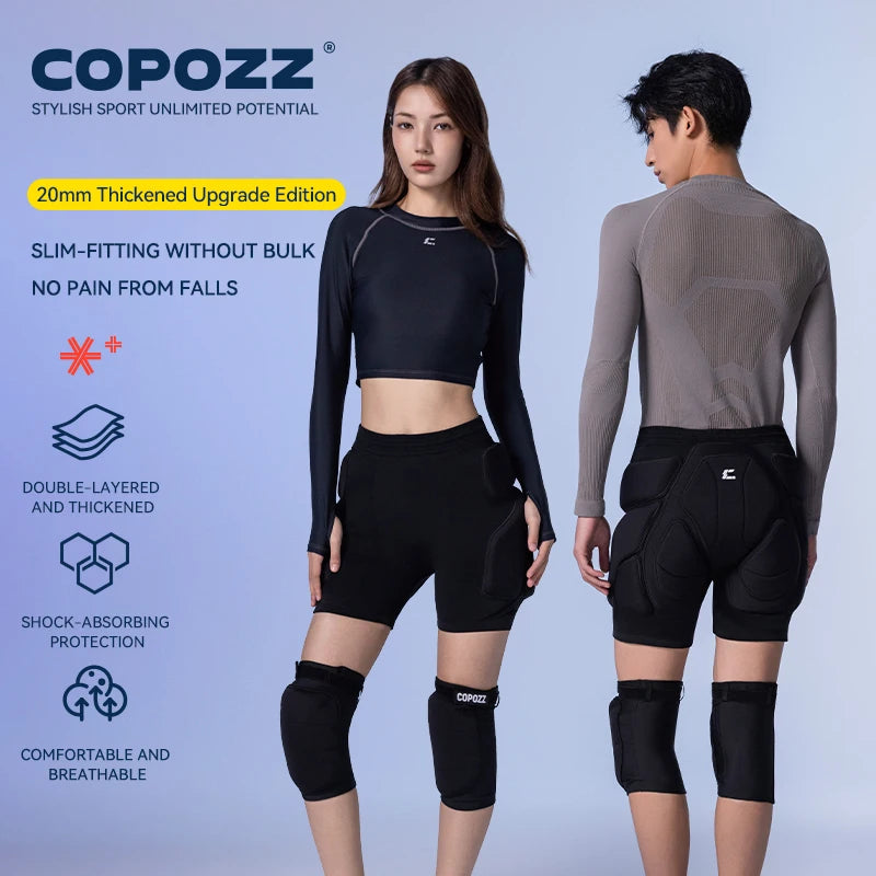COPOZZ Upgraded Ski Knee Pads Motorcycle Skating Sport Protective Skiing Butt Protector Padded Breathable Adjustable Gear Shorts