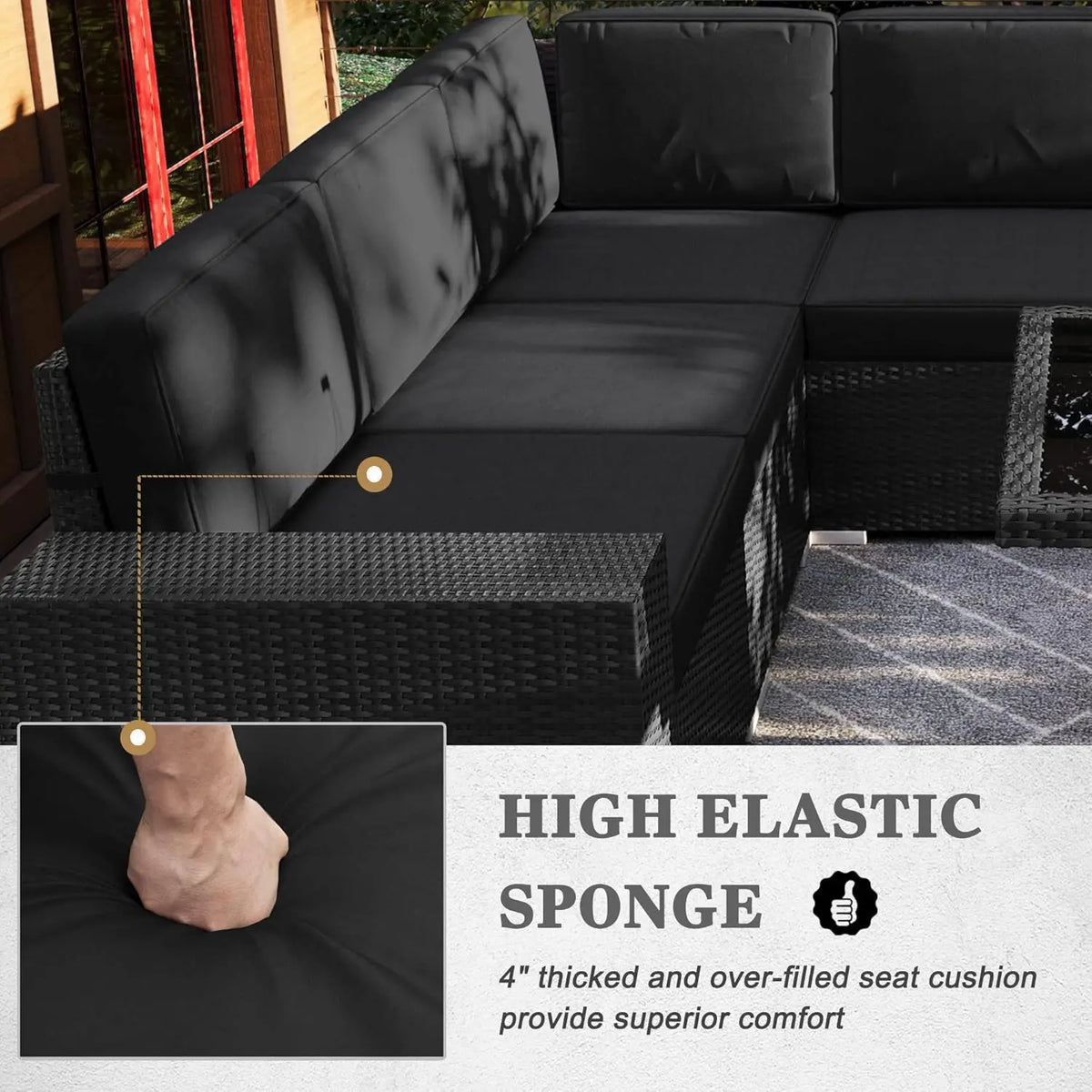 7 Pieces Patio Furniture Set with 44" Propane Gas Fire Pit Table, Outdoor Sectional Wicker Conversation Sofa Sets, Customized