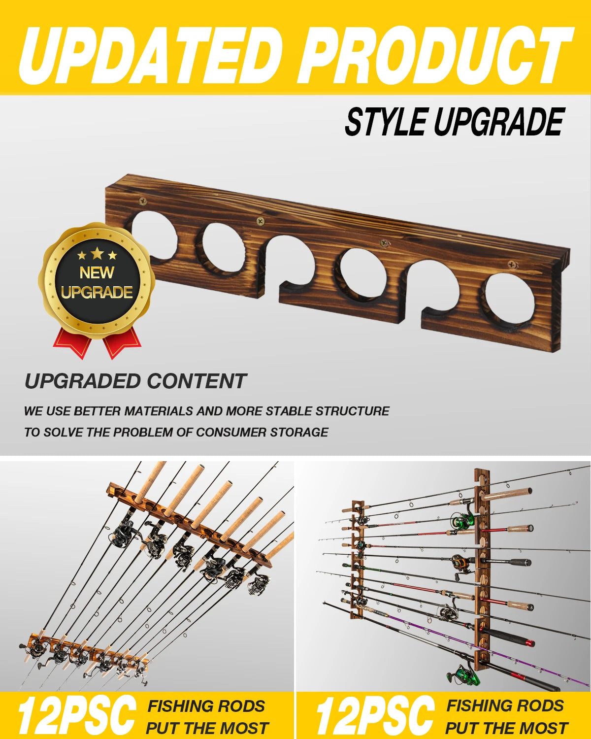 Ghosthorn Holds Up to 12 Rods Fishing Pole Rod Racks Wall or Ceiling Mounted Fishing Pole Rod Holders for Garage Storage