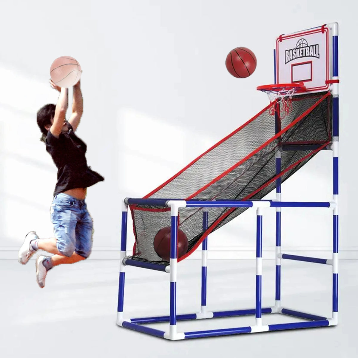 Children’s Large Basketball Shooting Game Machine with 2 Balls Easy Assembly Interactive Indoor Outdoor Sports Toy