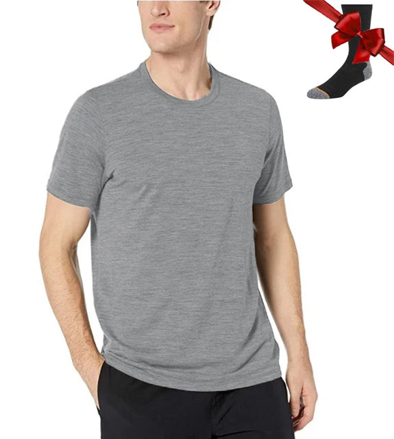 100% Superfine Merino Wool T Shirt Mens Base Layer Shirt Merino Wool Wicking Breathable Quick Dry Anti-Odor +Merino Wool Socks