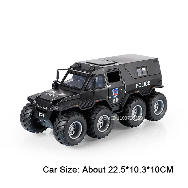 1:24 Scale Avtoros Shaman Police Car Model Toys Alloy Diecast Off-road Vehicle Sound Light Doors Opened Pull Back for Kids Gifts