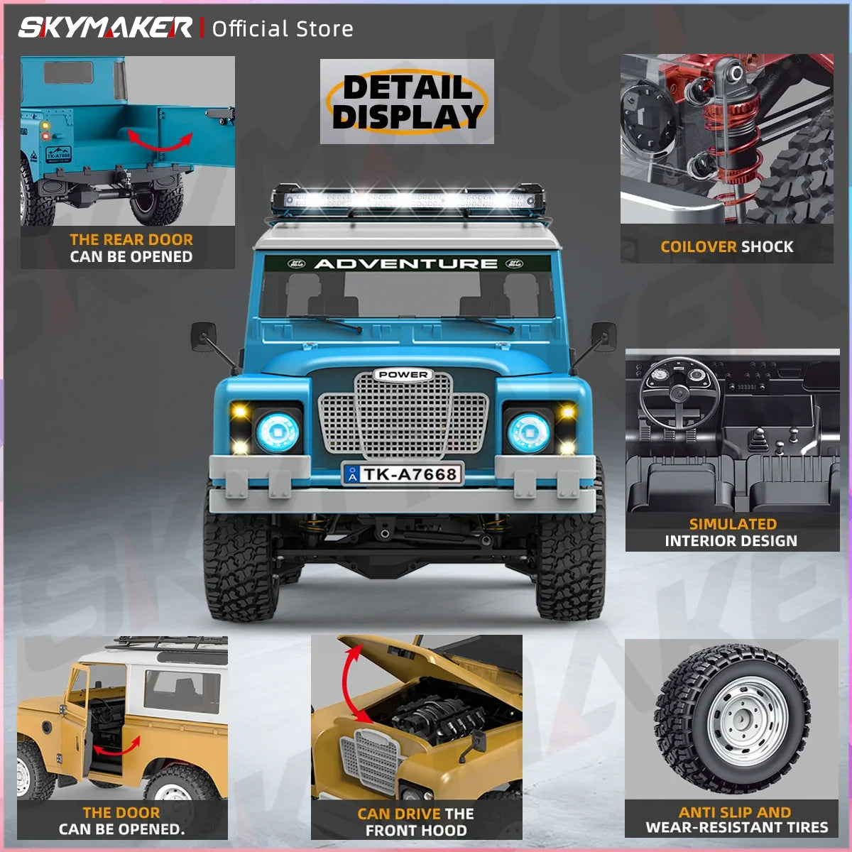 1:10 Scale RC Truck 15km/h 2.4G with LED Light 4WD Off-Road Climbing Car Model Toy for Boys Gift