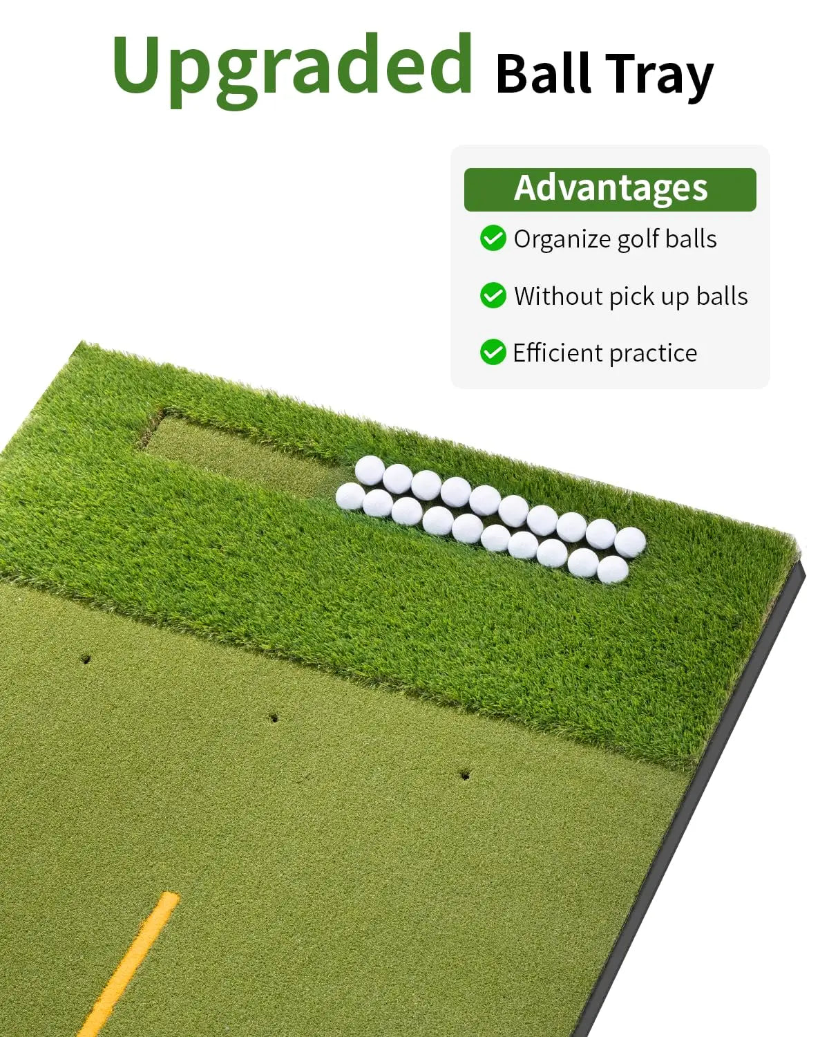 Dual-Turf Golf Mat with Ball Tray, Thickened Golf Hitting Mat with 9 Hitting Holes, Alignment Aid Practice Mat for Hitting, Driv