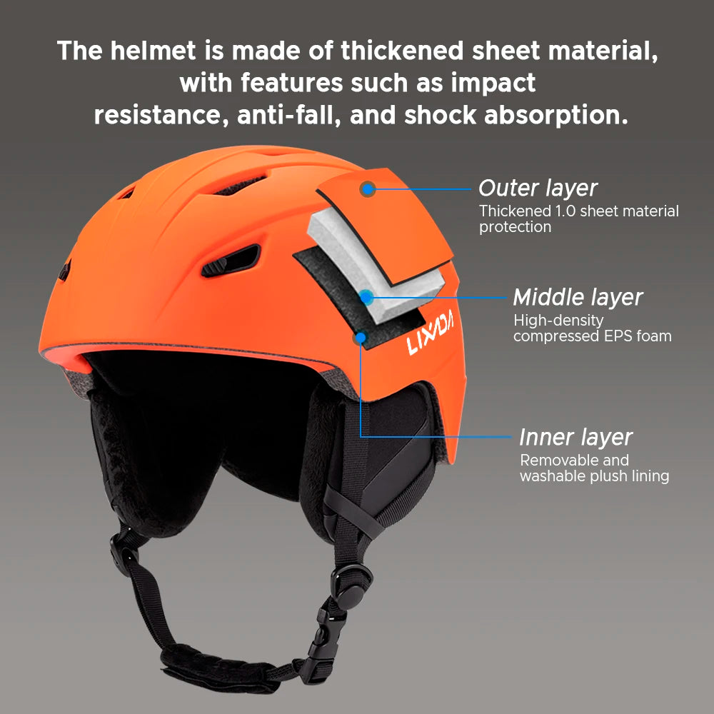 LIXADA Integrated Warm Ski Helmet Adjustable Lightweight Comfortable Snowboard Helmet for Winter Warmer Helmet