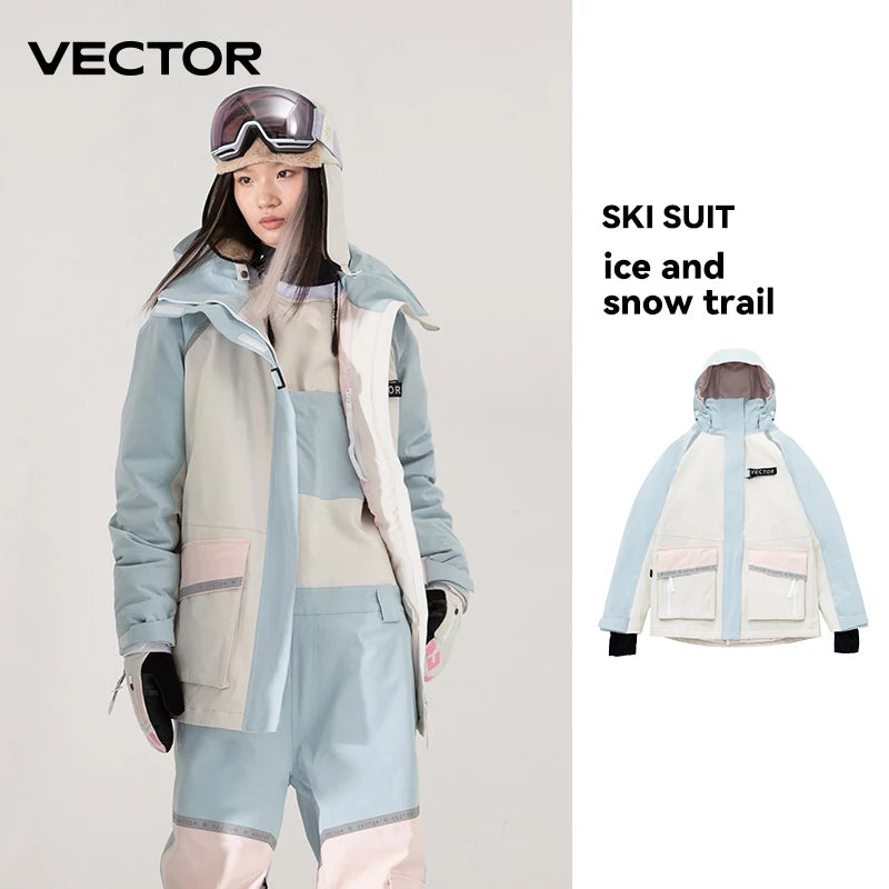 VECTOR Brand Men Women Ski Jacket Winter Warm Windproof Waterproof Ski Suit Outdoor Sports Snowboard Coat Splicing Double Plate