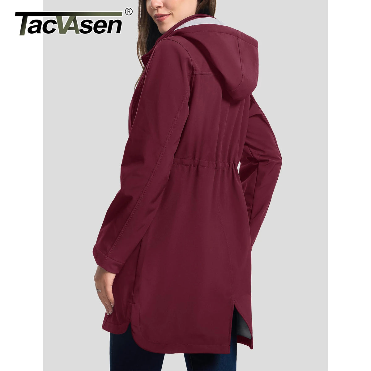 TACVASEN Womens Warm Fleece Lined Softshell Jackets Winter Long Jackets Windproof Hooded Rain Coat Outdoor Windbreaker Parka
