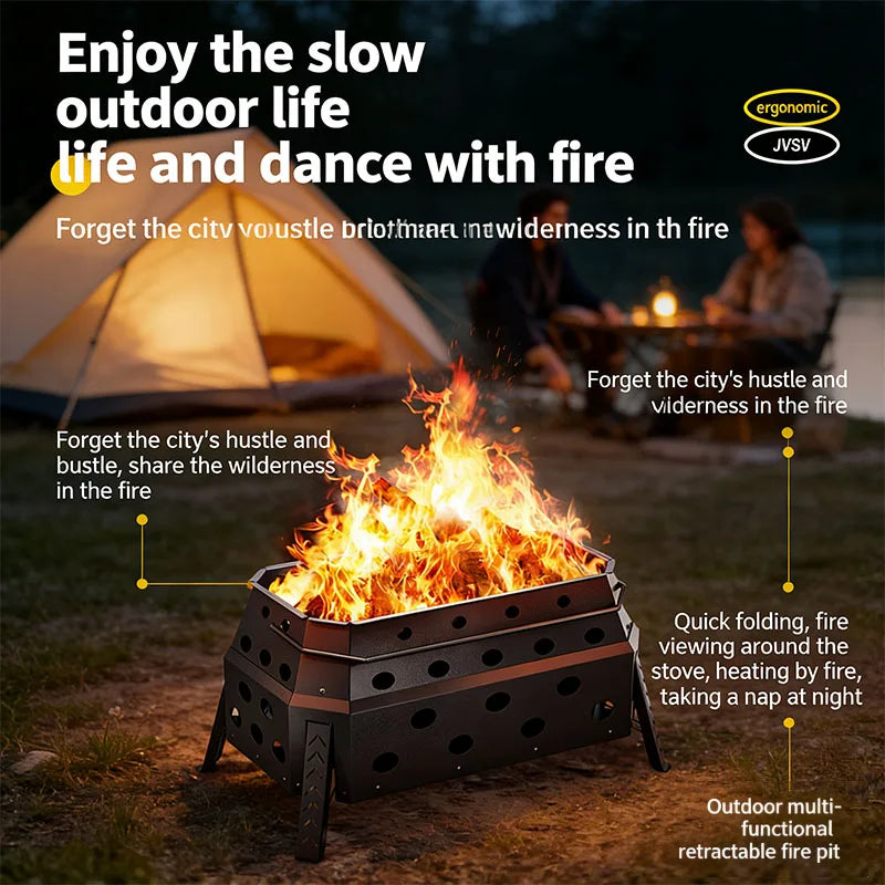 Por Folding Campfire Grill Outdoor Wood Burning Stove for Camping And Hiking Lightweight Charcoal Fire Pit