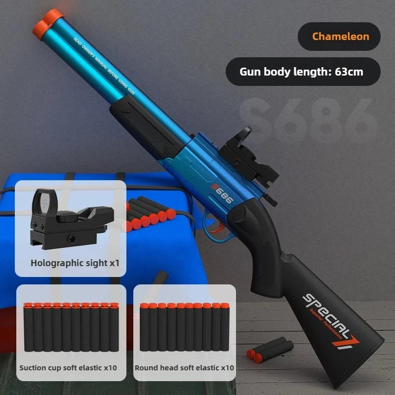 Double Barreled Airsoft Rifle S686 Toy Gun with Dual Soft Bullets for Outdoor Sports Games Gift for Kids
