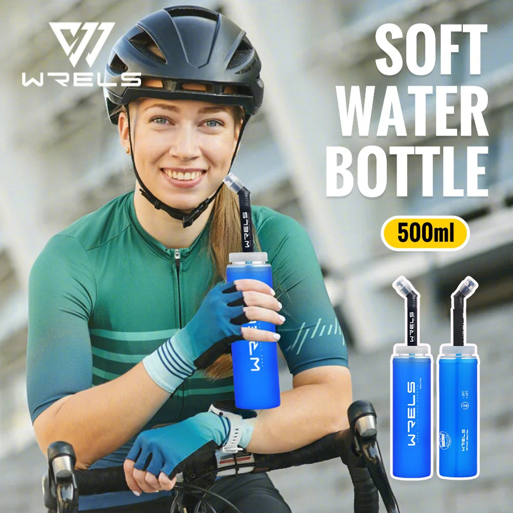 WRELS Sports TPU Collapsible Soft Water Bottle Hydration Pack Soft Flask Folding Water Bottles BPA-Free Sports Running Bottle