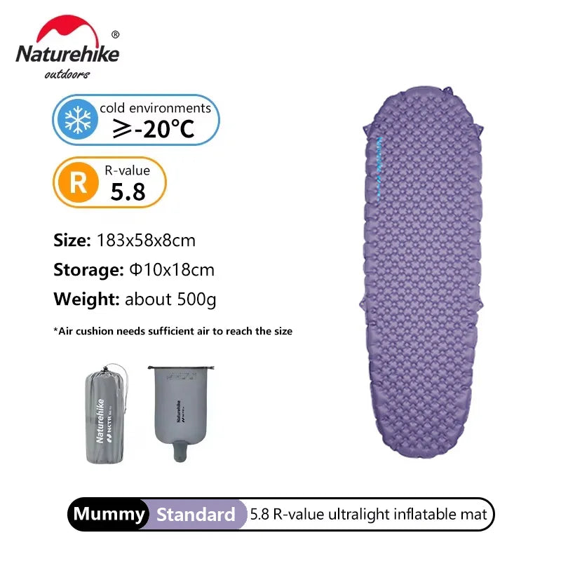 Naturehike Inflatable Mat Ultralight 5.8 High R Value Warm Sleeping Pad Portable Outdoor Camping Tent Single Moisture-proof Mats