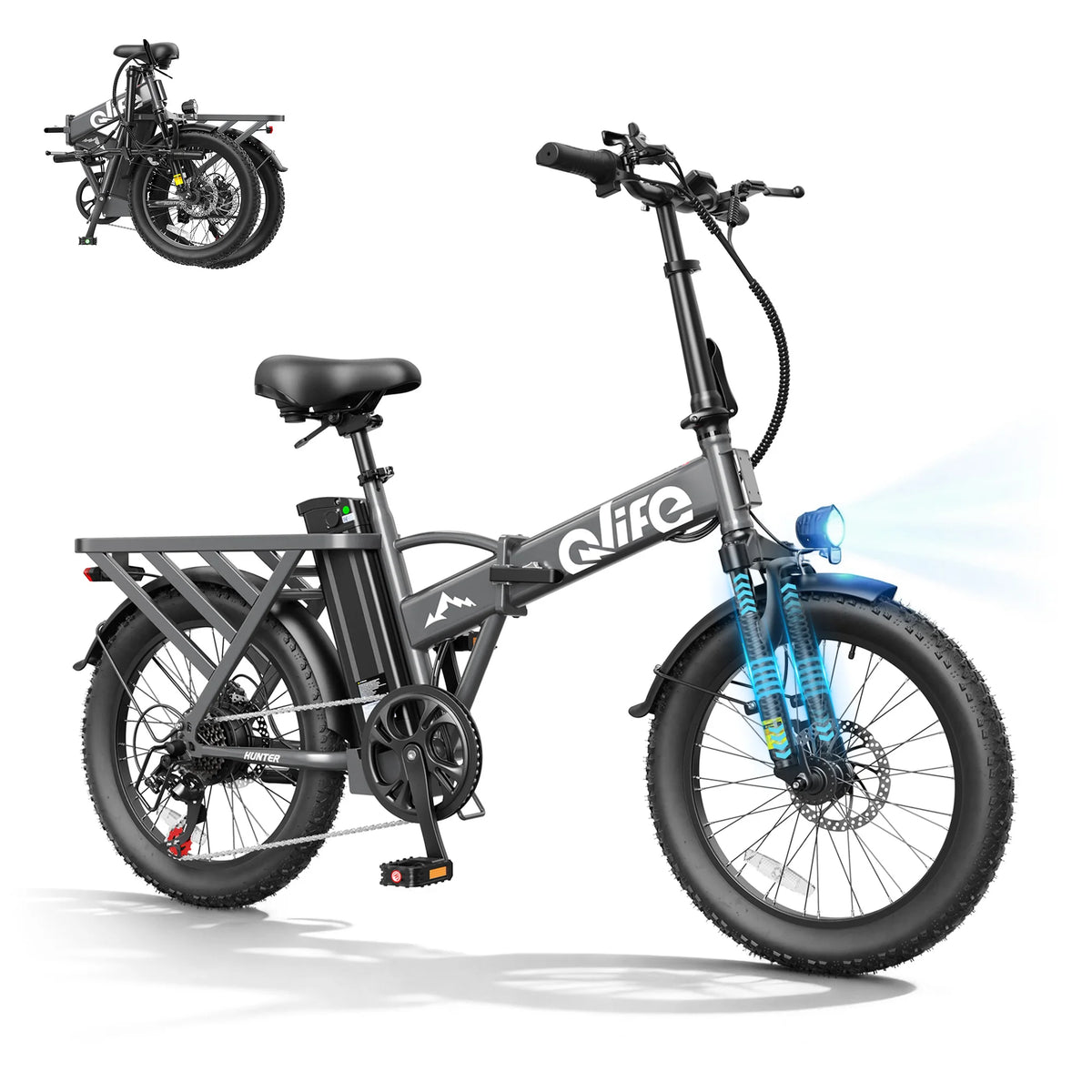 Qlife Hunter Electric Bike for Adults, 1200W Peak Motor 48V 13.5Ah Battery, 20"×3" Fat Tire Foldable Ebike, 28MPH 65Mi Long Range Electric Bicycle