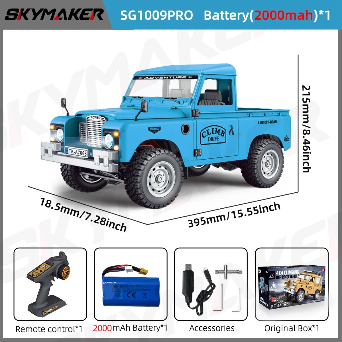 1:10 Scale RC Truck 15km/h 2.4G with LED Light 4WD Off-Road Climbing Car Model Toy for Boys Gift