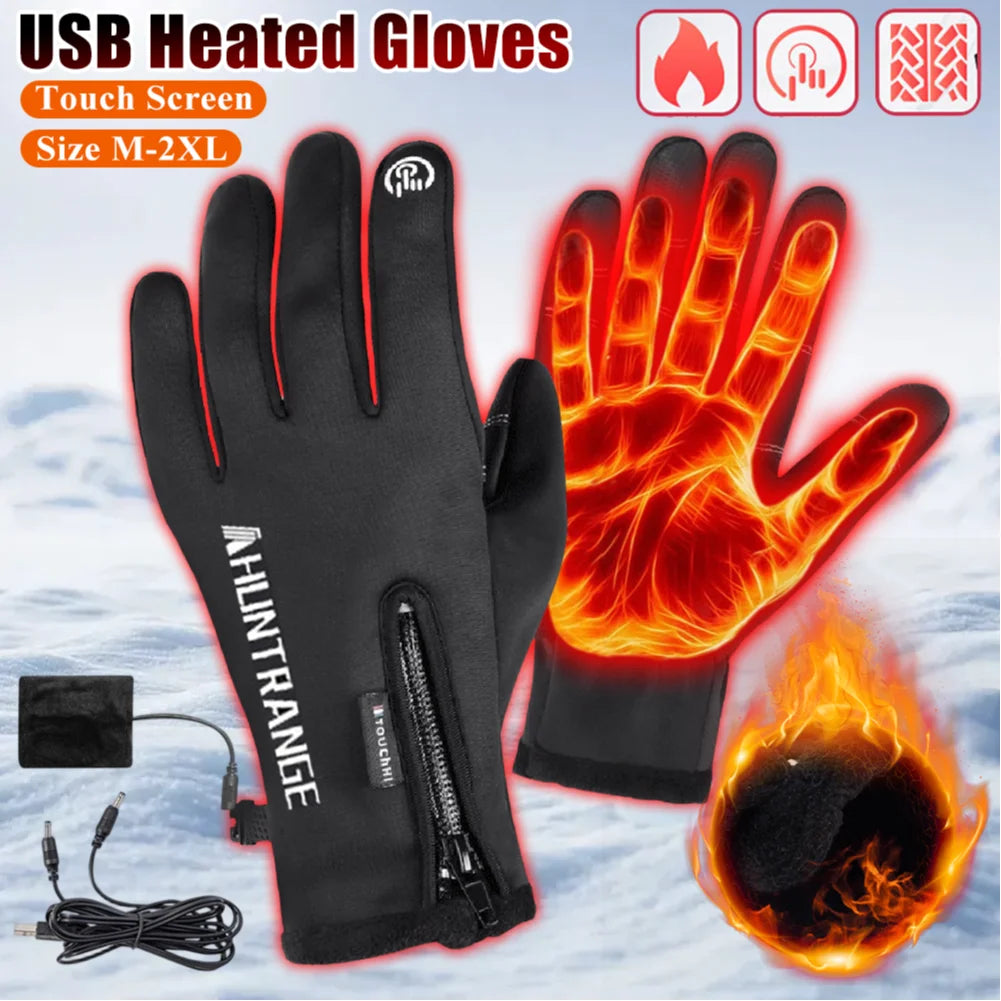 USB Heated Gloves Rechargeable Ski Eletric Thermal Heat Gloves Winter Warm Skiing Gloves for Snowboarding Mountaineering Riding