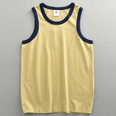 Summer New American Sleeveless O-neck Solid Color T-shirt Men's Fashion 100% Cotton Washed Casual Sports Fitness Basketball Vest