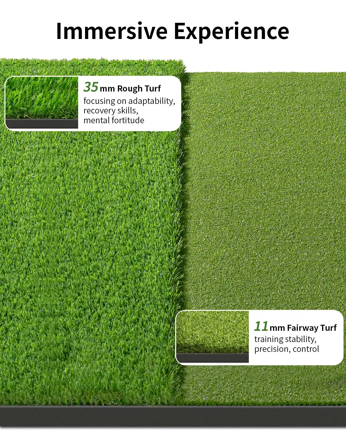 Dual-Turf Golf Mat with Ball Tray, Thickened Golf Hitting Mat with 9 Hitting Holes, Alignment Aid Practice Mat for Hitting, Driv