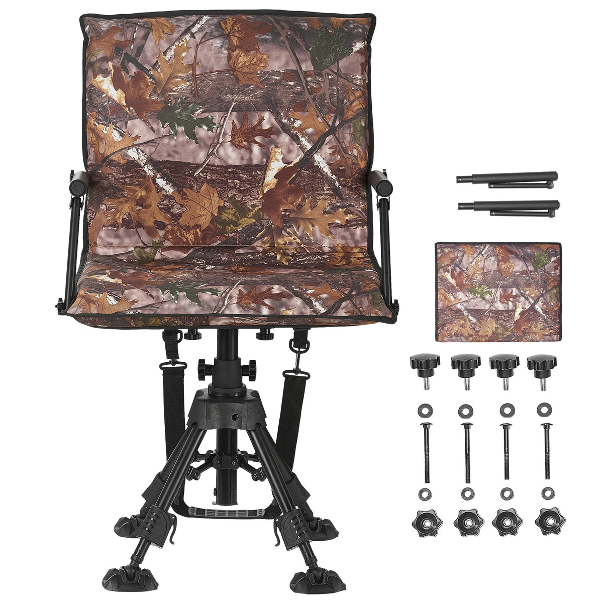 SucceBuy Hunting Chair 360° Silent Swivel Foldable Portable Blind Chair Heavy-Duty Steel Frame Ground Stool Seat for Camping