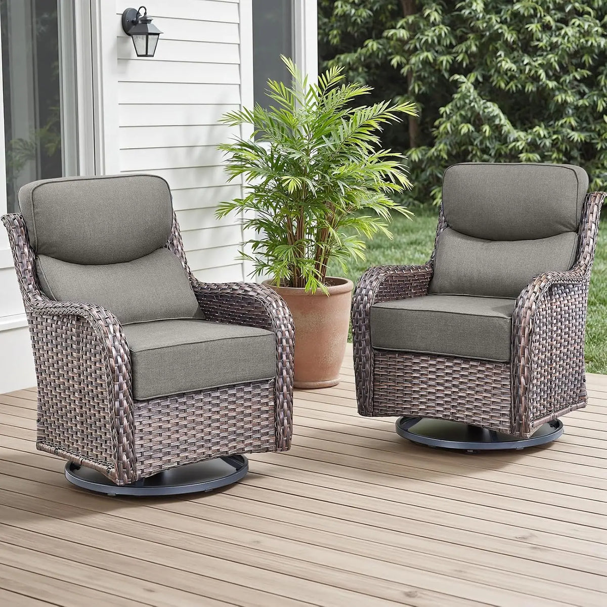 Outdoor Swivel Rocker Chairs - All Weather Resistant Wicker Patio Furniture Set of 2 with High Back and 6 inch Thick, Custom