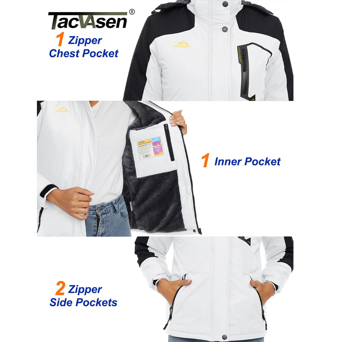 TACVASEN Winter Waterproof Ski Snowboard Jacket Womens Thermal Heavy Fleece Jackets Casual Work Rain Coat Windbreaker Parka