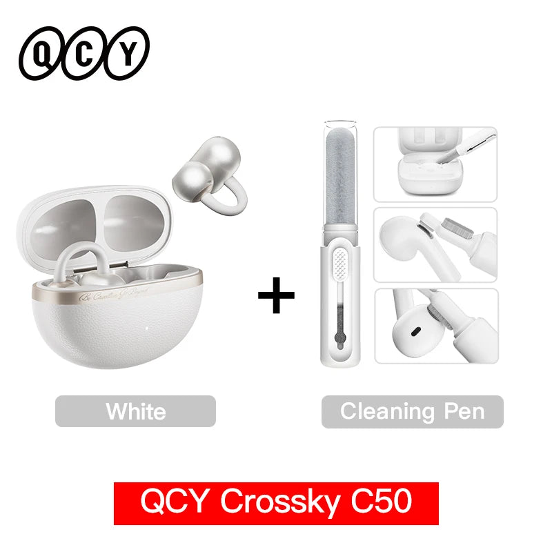QCY Crossky C50 Open Ear Wireless Earbuds Bluetooth 6.0 Comfort Clip On Sports Earphone 4 Mic AI Clear Call Bass Boost Headphone